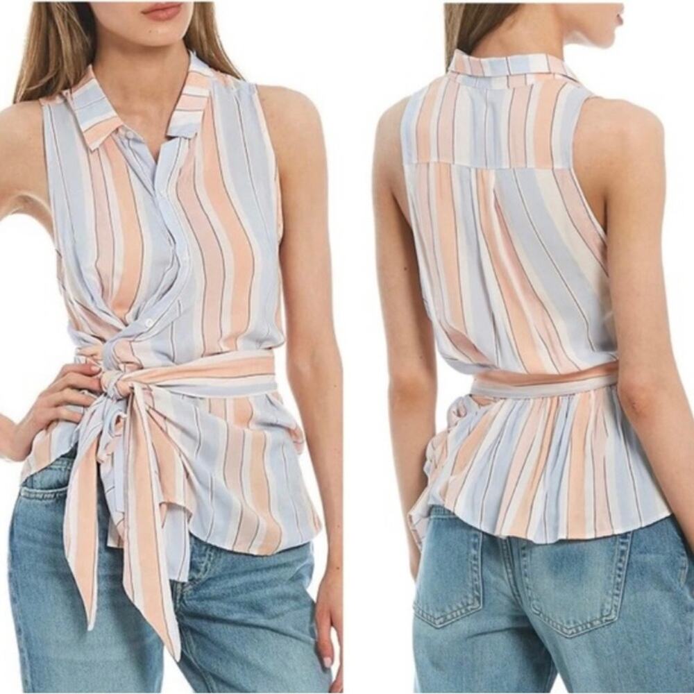 Free People Ivory Combo Button Up Side Tie Sleeveless Mackenzie Wrap Top Size M